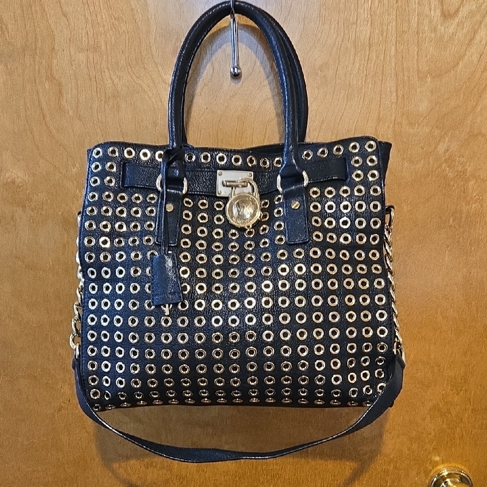 Michael Kors Black and Gold Leather Tote Bag